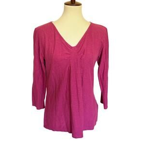 Cut Loose 3/4 Sleeve Tuck Front Tee In Linen Cotton Jersey #5017075.